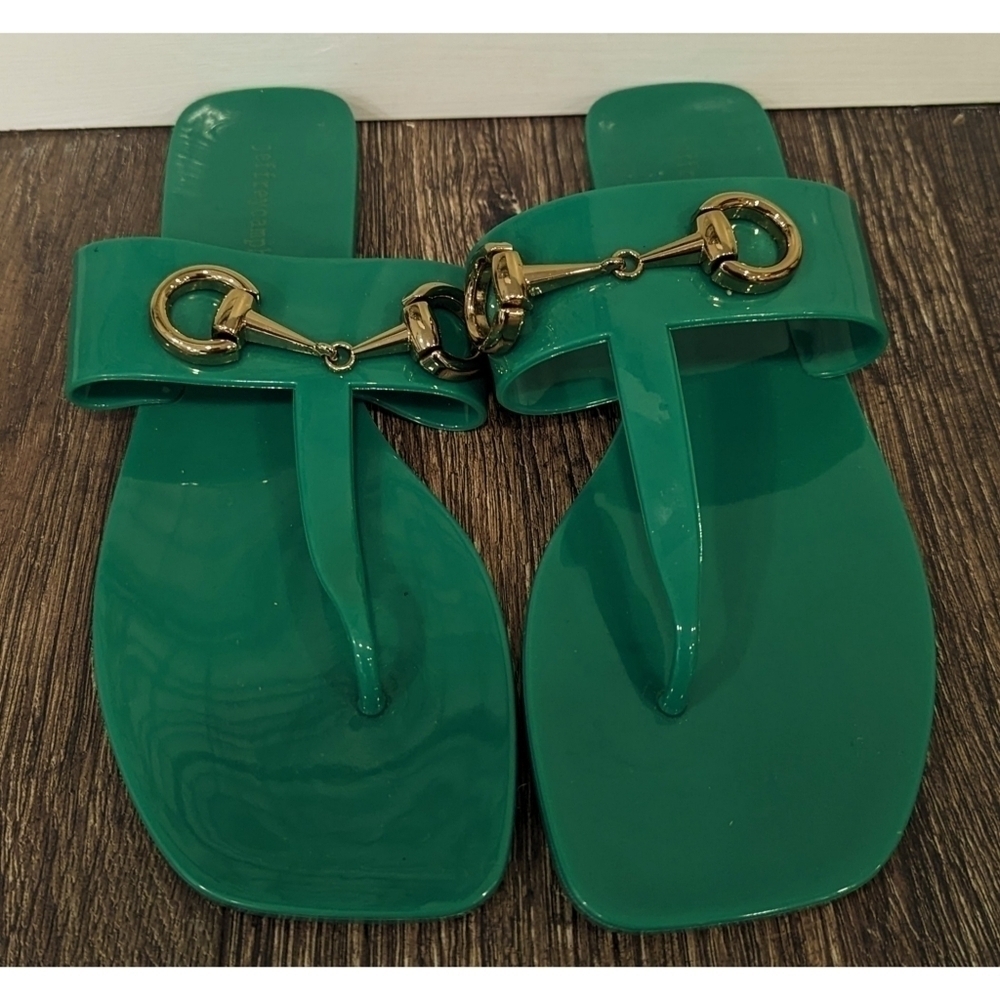 Jeffrey Campbell A Lil Bit Green Jelly Sandals Size 7 - Picture 2 of 10